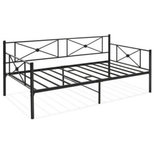 Metal Daybed Frame Twin Size with Slats-Black - Color: Black