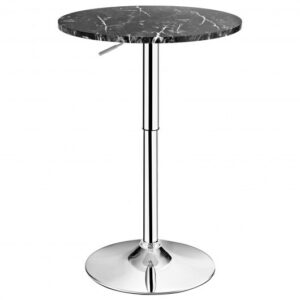 360?° Swivel Cocktail Pub Table with Sliver Leg and Base-Black - Color: Black