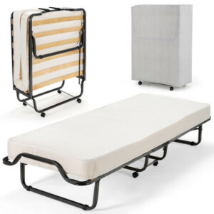 Rollaway Folding Bed with Memory Foam Mattress and Dust-Proof Bag Made in Italy - Color: White