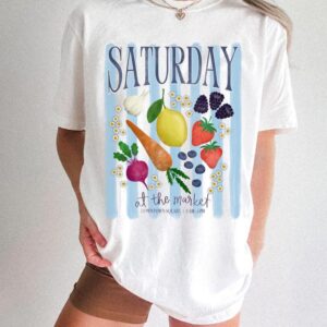 Saturday at the Market Shirt blue, Fruit & Veggie Graphic, Comfort Colors Farmers Market Tee, Gardencore Aesthetic T-Shirt, Cozy Vintage Tee
